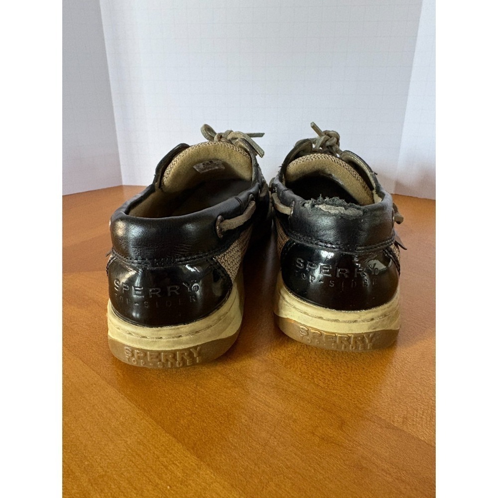Sperry Top-Sider Boat Shoes Black Leather Canvas/Woven Sides Women 6.5M - Picture 11 of 16